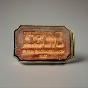 Vtg BTS Brass IBM Field Engineering Leather belt buckle